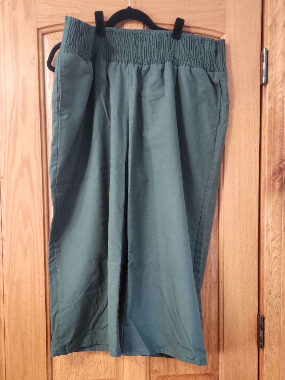 Studio Dark Green Elastic-Waist Wide Leg Slacks